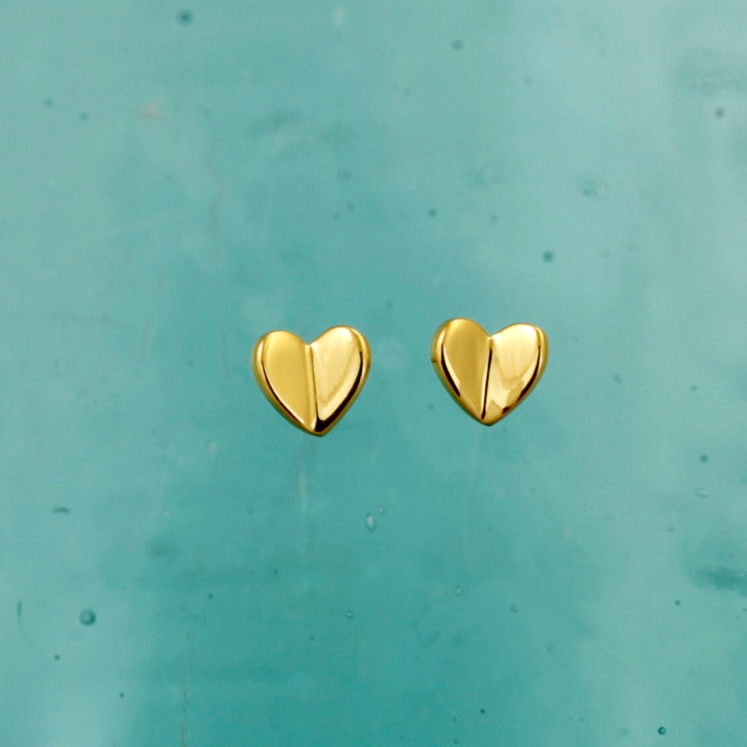 Gold Herz Ohrstecker Flatter Herz Ohrstecker Love Heart - Etsy.de