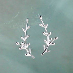 Silver Leaf Climber Stud Earring, Crawler Earrings, Botanical Jewellery, 925 Silver Posts
