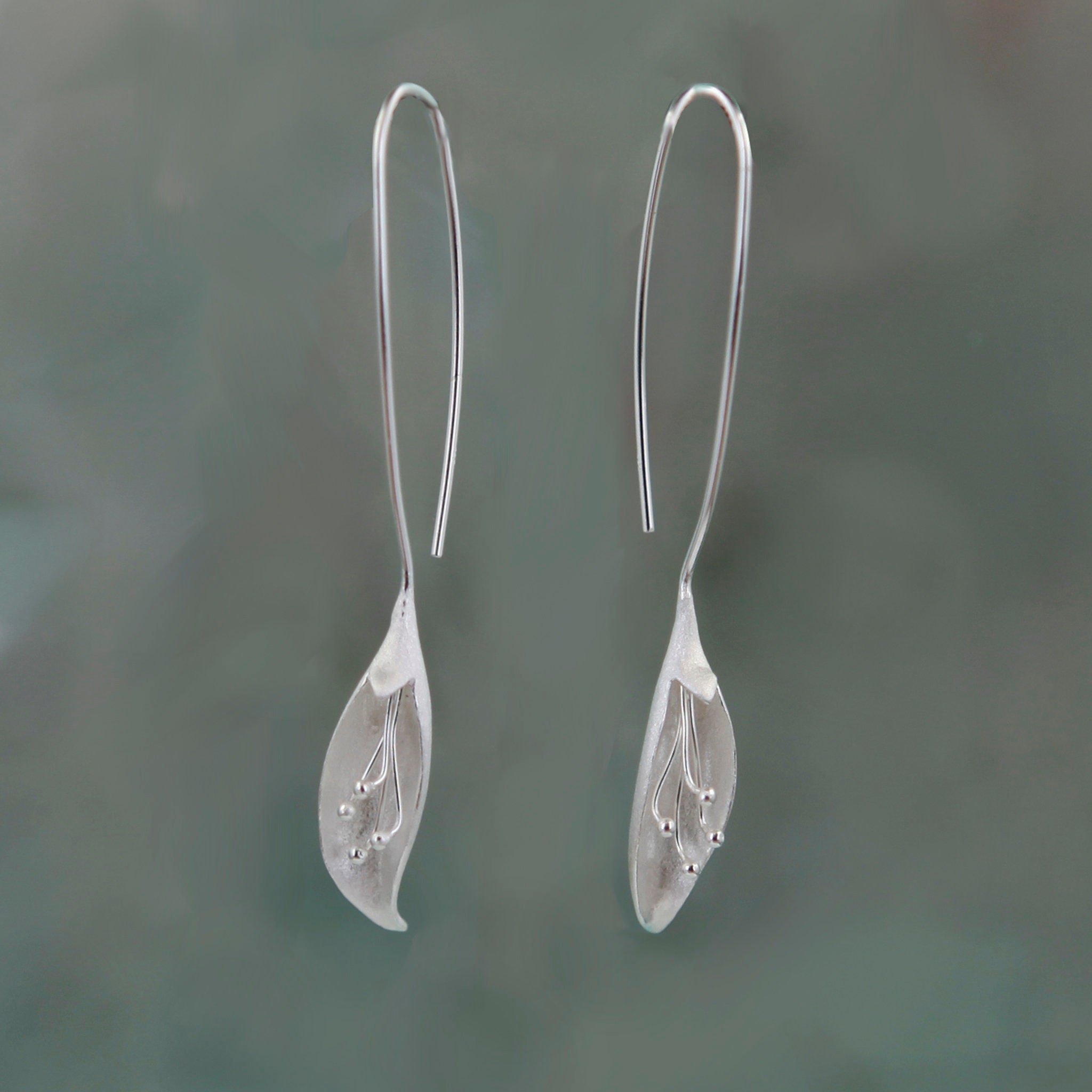 Long Lily Lotus Flower Earrings 925 Silver Dangle Drop Hook Earrings For Women