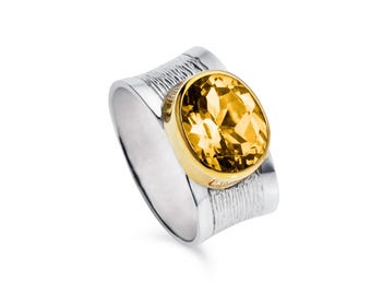 Citrine Ring In Sterling Silver & 18ct Gold Vermeil | November Birthstone Jewellery