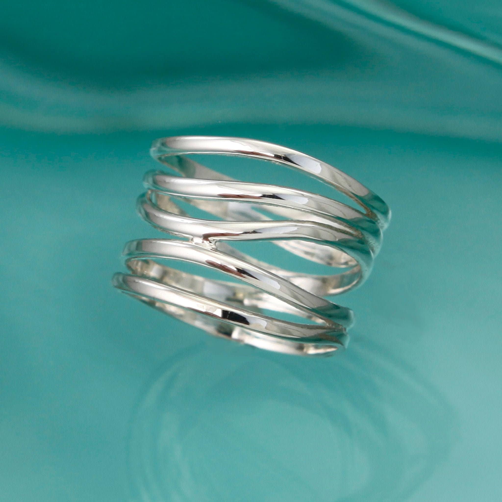 Silver Ring Wide Wrap Ring Multi Band Ring Statement Ring Etsy