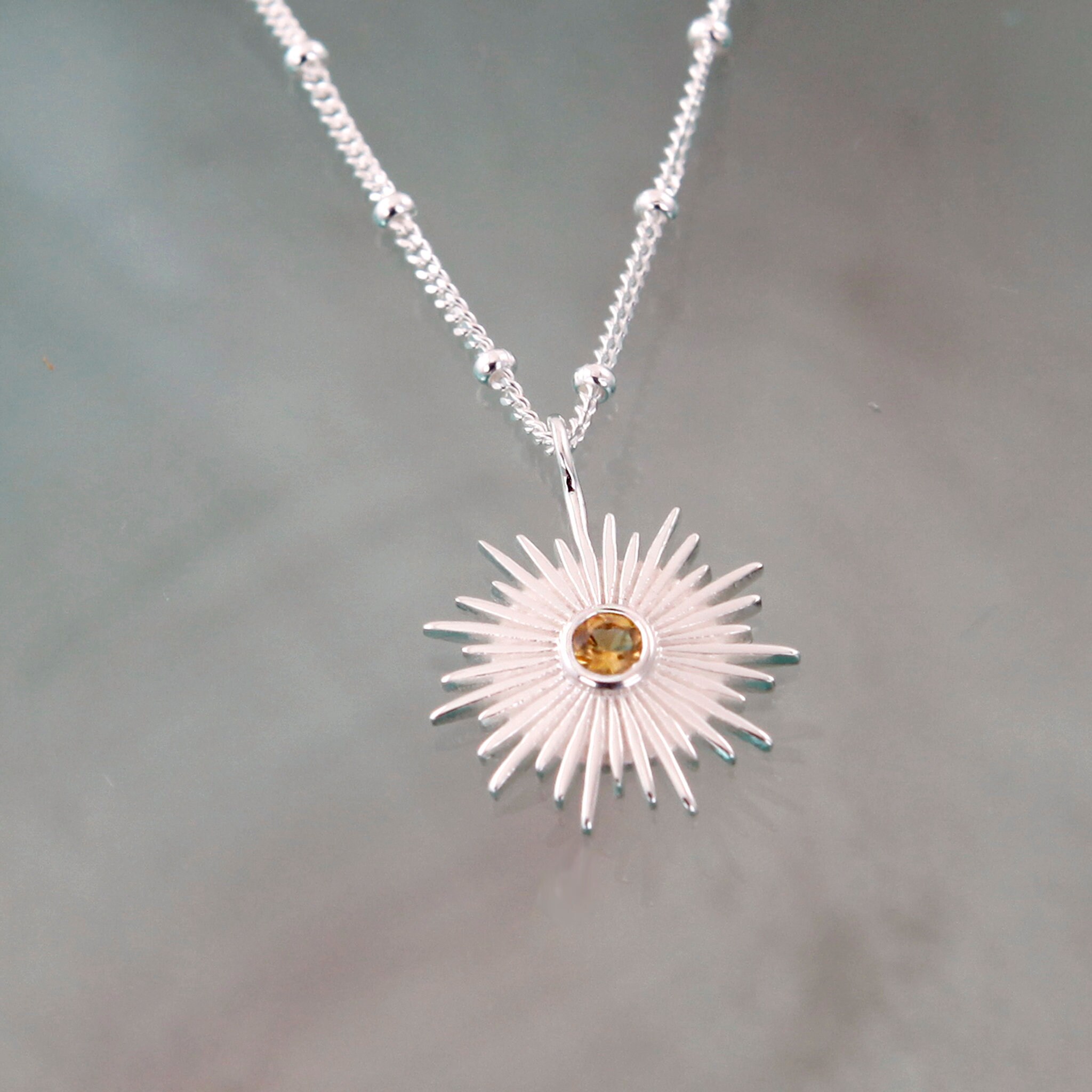 Silver Sun Necklace Citrine Pendant 