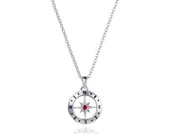 July Birthstone Reversible Compass Necklace in Sterling Silver