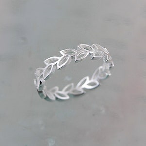 Silver Leaf Ring, Garland Ring, Stacking Band, Simple Silver Ring, 925 Silver