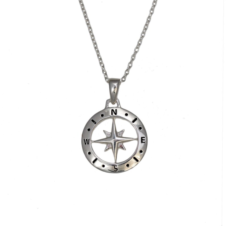 Reversible Sterling Silver Compass Necklace Good Luck Charm Etsy UK