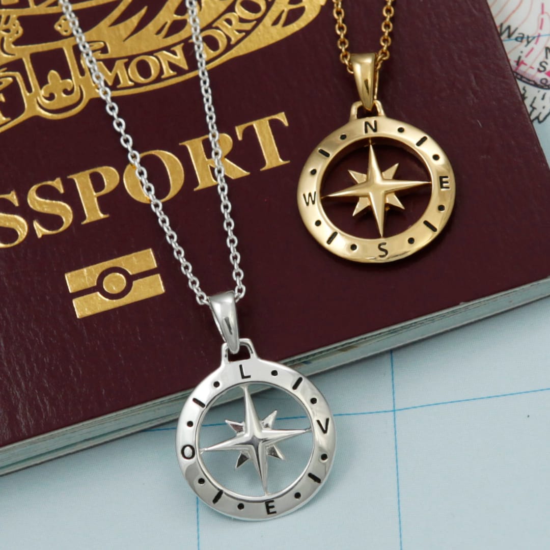 Reversible Sterling Silver Compass Necklace Good Luck Charm - Etsy UK