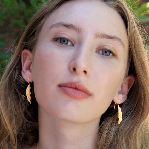 Gold Leaf Earrings Banana Leaf Leaf Hook Earring Drop Earring