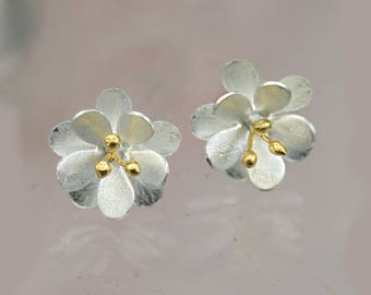 Sterling Silver Flower Earring, Daisy Stud Earring, Bridal Earrings, Botanical Jewellery, 925 Satin Silver