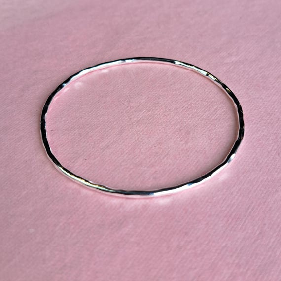 Hammered Sterling Silver  2mm Thick Stacking Bangle, .925 Recycled Silver Rigid Bracelet