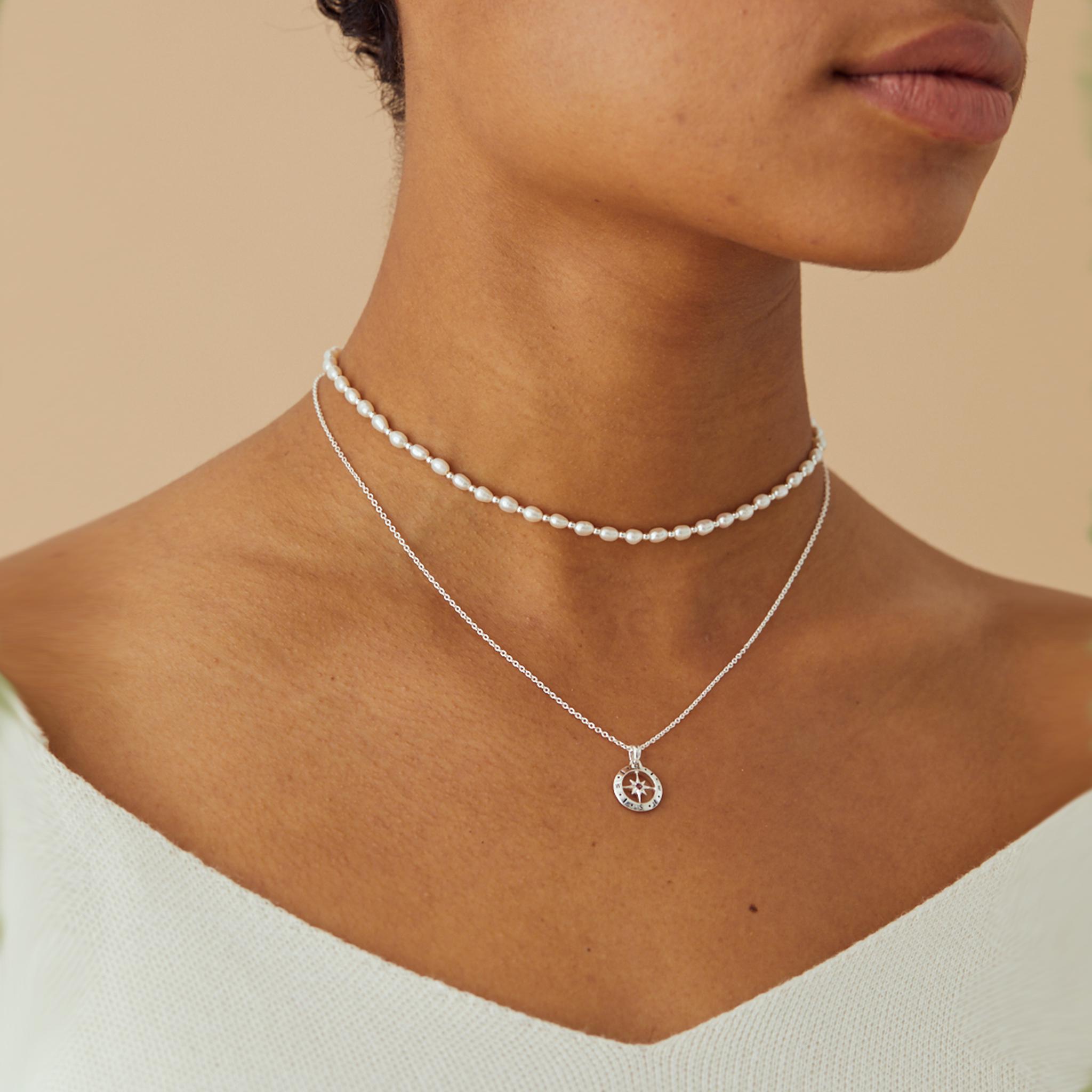 Collar De Brújula Para Mujer En Plata De Ley 925 Con Piedra Natal De Abril - Joyería Fina, Regalo Ideal