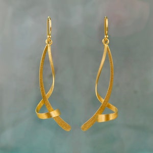 Gold Dangle Earring, Long Hooks, 18K Gold Vermeil, Contemporary Jewellery, Drop Earring