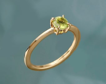 Gold Peridot Ring, Gold Solitaire Ring, August Birthstone Jewellery, Gemstone Ring, 18K Gold Vermeil