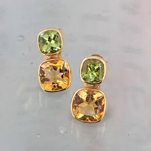 Citrine And Peridot Post Earrings, Gold Stud Earrings, Natural Gemstone Earrings, 18K Gold Vermeil image 2