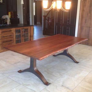 black walnut wood dining table custom steel wood base modern design