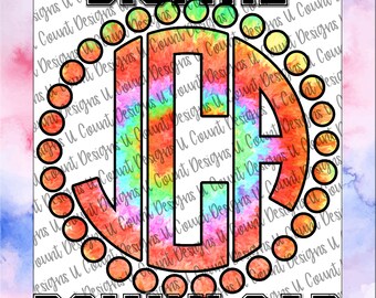 May include: Digital download graphic featuring a tie-dye monogram with the letters JCA in a circular design. The letters are filled with vibrant colors, surrounded by a dotted border. The words "DIGITAL" and "DOWNLOAD" are at the top and bottom.