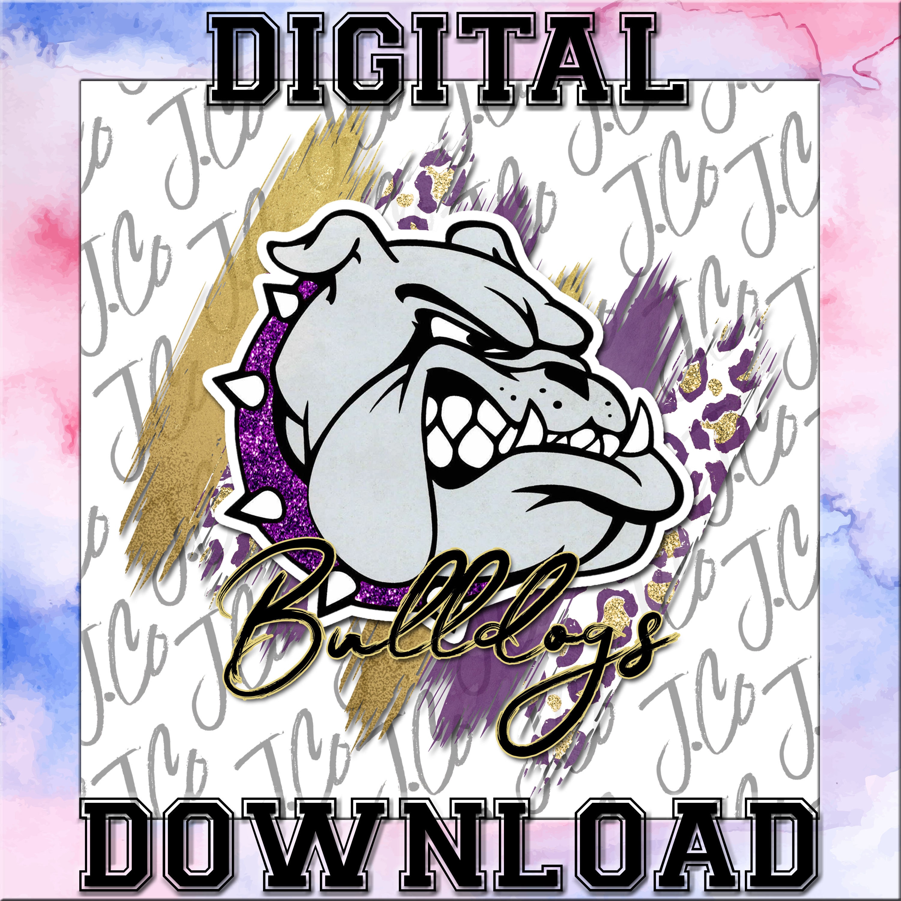 Purple and Gold Bulldog -PNG Files, Digital Download