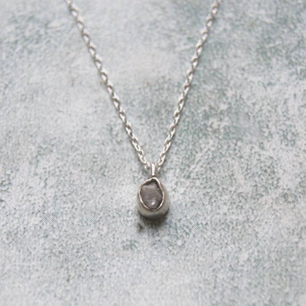 Small Raw Diamond Necklace in Silver, Rough Diamond Pendant