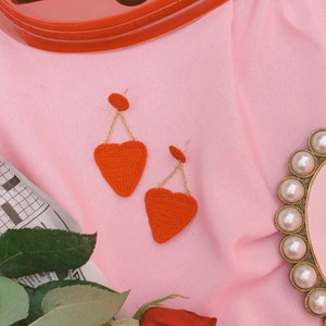 Heart Dangling Stud Crochet Earrings, Valentines Day Earrings, Handmade Earrings, Latina Owned, Valentines Day, Ojitos Alegres
