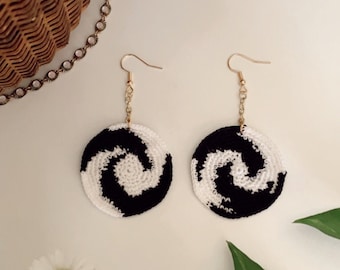 Cow Print Crochet Circle Earrings, Handmade Crochet Earrings, , Latina Owned, Ojitos Alegres, Circle round vintage earrings
