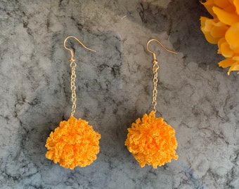 Cempasuchil Crochet Earrings, Marigold Autumn Crochet Earrings, Handmade Earrings, Dia de Los Muertos Earrings, Ojitos Alegres