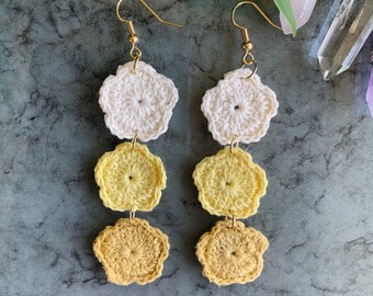 Boho Dangling Yellow Flower Earrings, Boho Earrings, Handmade Earrings, Hippie Earrings, Statement Earrings