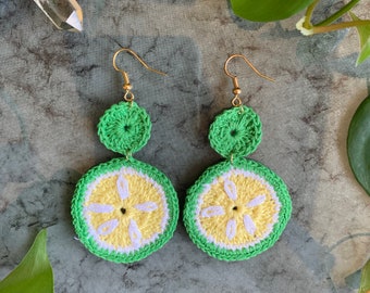 Lime Crochet Earrings, Mexican Earrings, Boho Earrings, Handmade Earrings, Hippie Earrings, Statement Earrings
