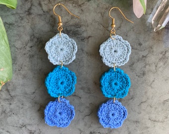 Boho Dangling Blue Flower Earrings, Boho Earrings, Handmade Earrings, Hippie Earrings, Statement Earrings, Ojitos Alegres