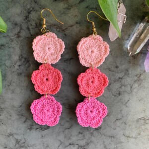Boho Dangling Pink Flower Earrings, Boho Earrings, Handmade Earrings, Hippie Earrings, Statement Earrings, Ojitos Alegres