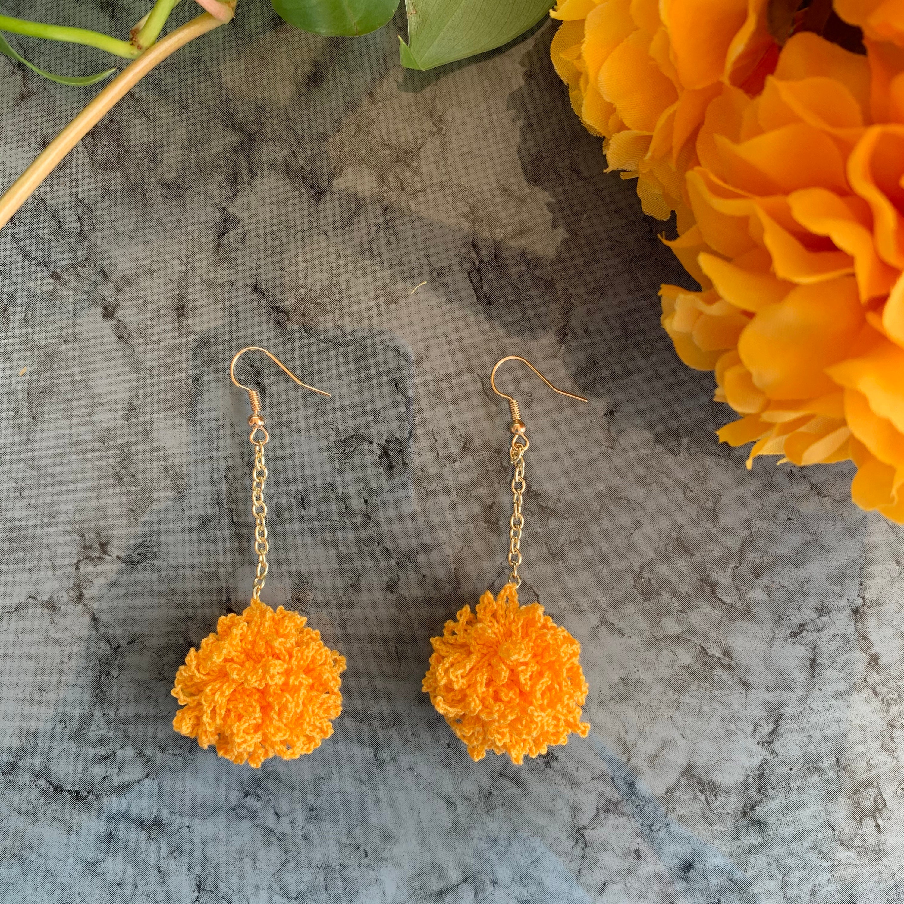 Cempasuchil Crochet Earrings Marigold Autumn Crochet Earrings