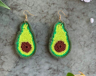 Avocado Crochet Earrings, Boho Earrings, Handmade Earrings, Hippie Earrings, Statement Earrings