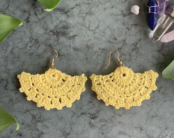Crochet Fan Earrings, Boho Earrings, Handmade Earrings, Hippie Earrings, Statement Earrings
