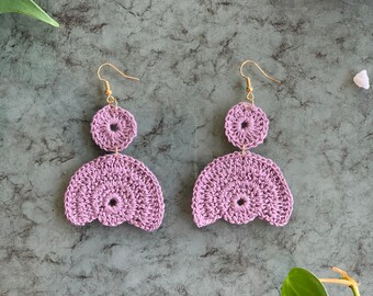 Mauve Tier Semi Circle Crochet Earrings, Boho Earrings, Handmade Earrings, Hippie Earrings, Statement Earrings