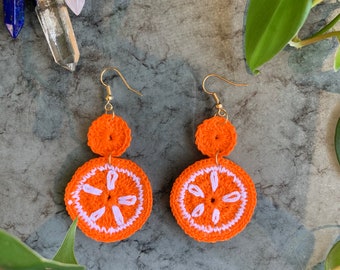 Oranges Crochet Earrings, Mexican Earrings, Boho Earrings, Handmade Earrings, Hippie Earrings, Statement Earrings