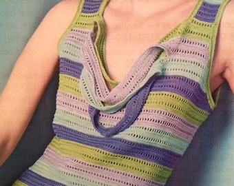 Ladies Striped Vest Top Crochet Pattern(S-XL)