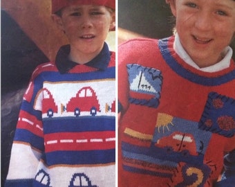 Boys Car Jumpers 2x Knitting Patterns