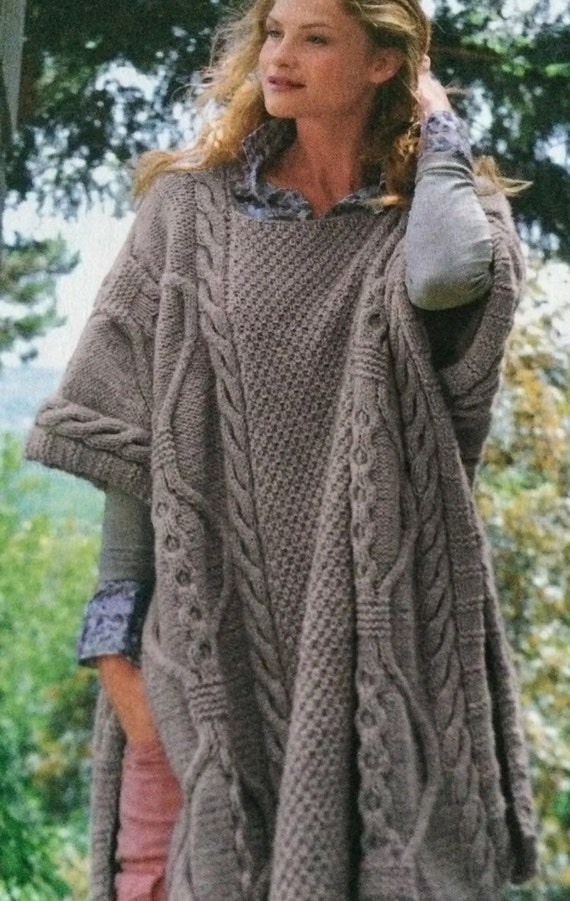 Ladies Long Cable Poncho one Size Etsy