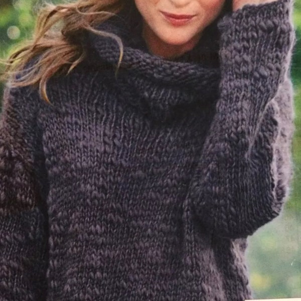 Ladies Cowl Neck Sweater S-XXL Easy knit Knitting Pattern