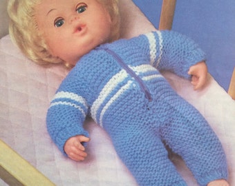 Dolls Clothes a sleeping suit  (Baby size)  Knitting Pattern