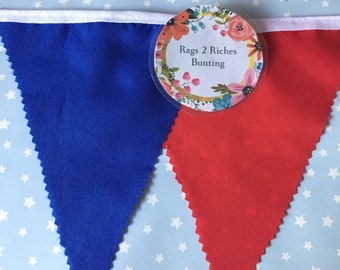 Red & Blue Cotton Bunting per metre, ideal football,rugby,hockey