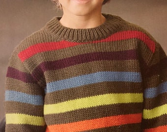 Boys Easy Knit Striped Sweater,Knitting Pattern(age 4-12yrs)