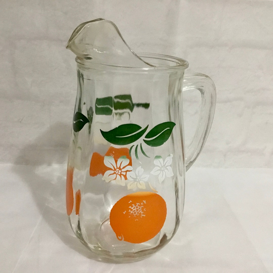 Vintage Orange Juice Pitcher Glass Ice Lip Ribbed Clear Etsy