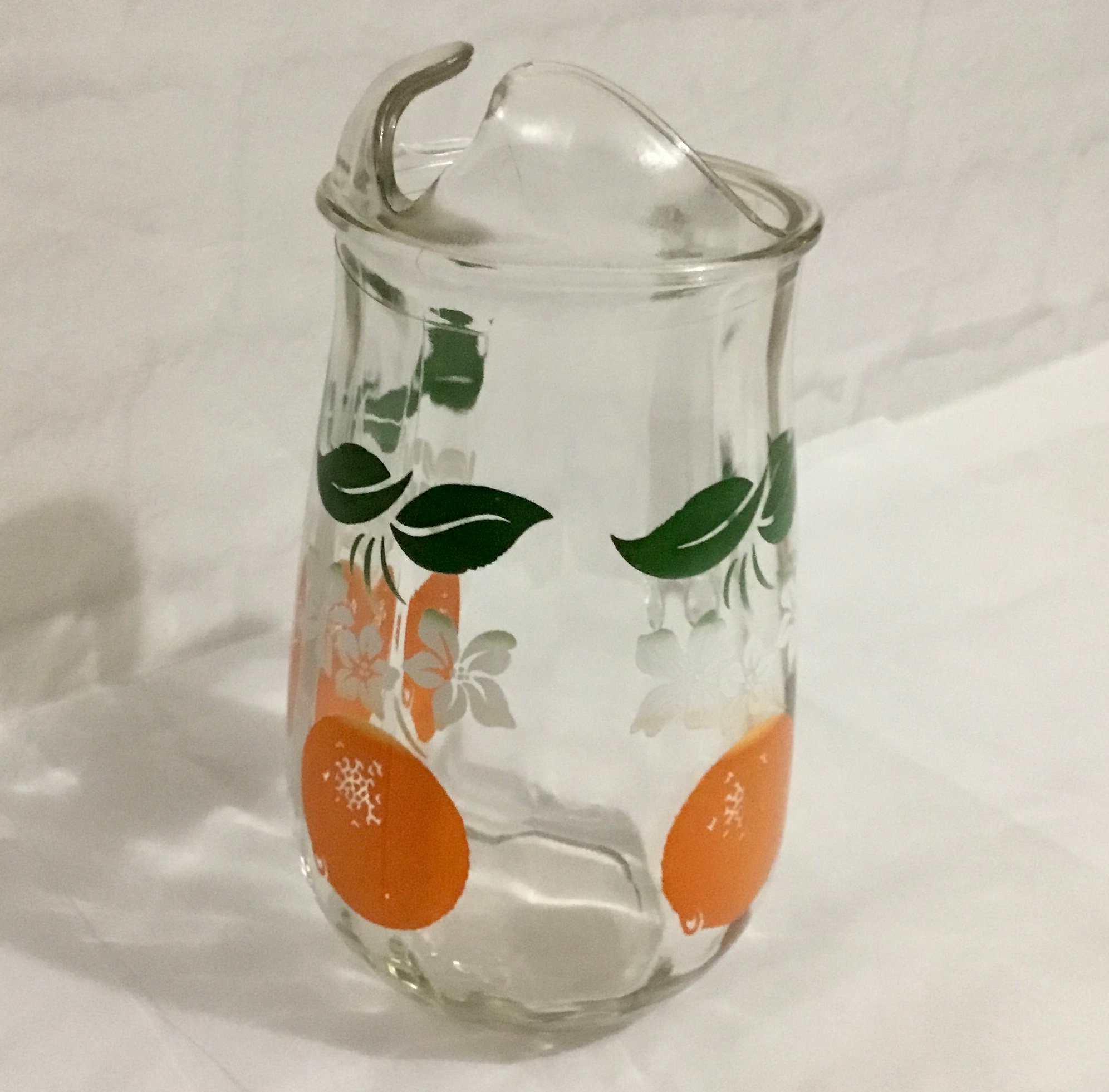 Vintage Orange Juice Pitcher Glass Ice Lip Ribbed Clear Etsy