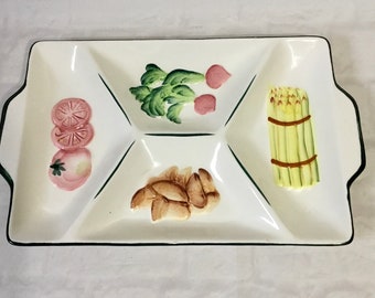 Vintage Ceramic Dish Serving Tray Divided 3D Vegetables Tomato Radish Kitschy MCM