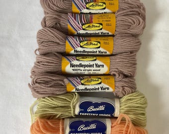 Vintage Bucilla Lee Wards Wool Yarn Lot: Needlepoint Tapestry