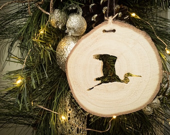 Ornamento airone, ornamento in legno fatto a mano, decorazione rustica, ricordo di uccelli, regalo per birder, regalo per birdwatching, albero di Natale riciclato