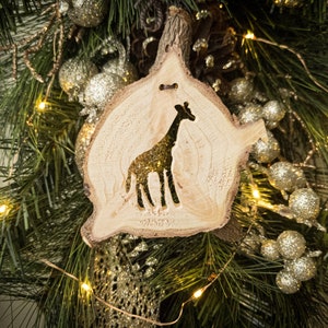 Giraffe Ornament, Handmade Wooden Ornament, Rustic Holiday Decor, Giraffe Keepsake, Gift for Child Animal Lover Gift Recycled Christmas Tree
