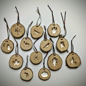 13 Halloween Ornaments, Handmade Wooden Ornament Set, Rustic Decoration, Spooky Christmas, Witch, Owl, Cat, Spider, Recycled Christmas Tree