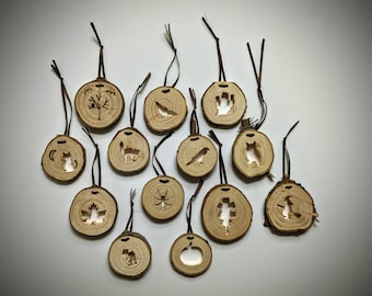 13 ornamenti di Halloween, set di ornamenti in legno fatti a mano, decorazione rustica, Natale spettrale, strega, gufo, gatto, ragno, albero di Natale riciclato