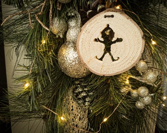 Elf Ornament, Handmade Wooden Ornament, Rustic Decoration, Elf Keepsake, Holiday Decor, Christmas Holiday Gift, Recycled Christmas Trees