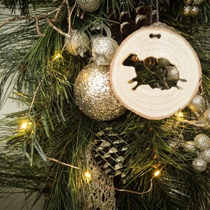 Sheep Ornament, Handmade Wooden Ornament, Rustic Holiday Decor, Sheep Keepsake, Cabin Decoration, Gift for Knitter, Recycled Christmas Tree